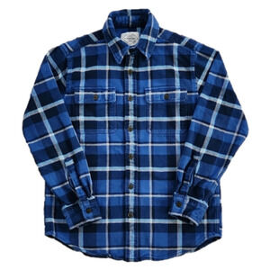 St. John's Bay Blue & White Plaid Heavy Flannel Button-Up Shirt